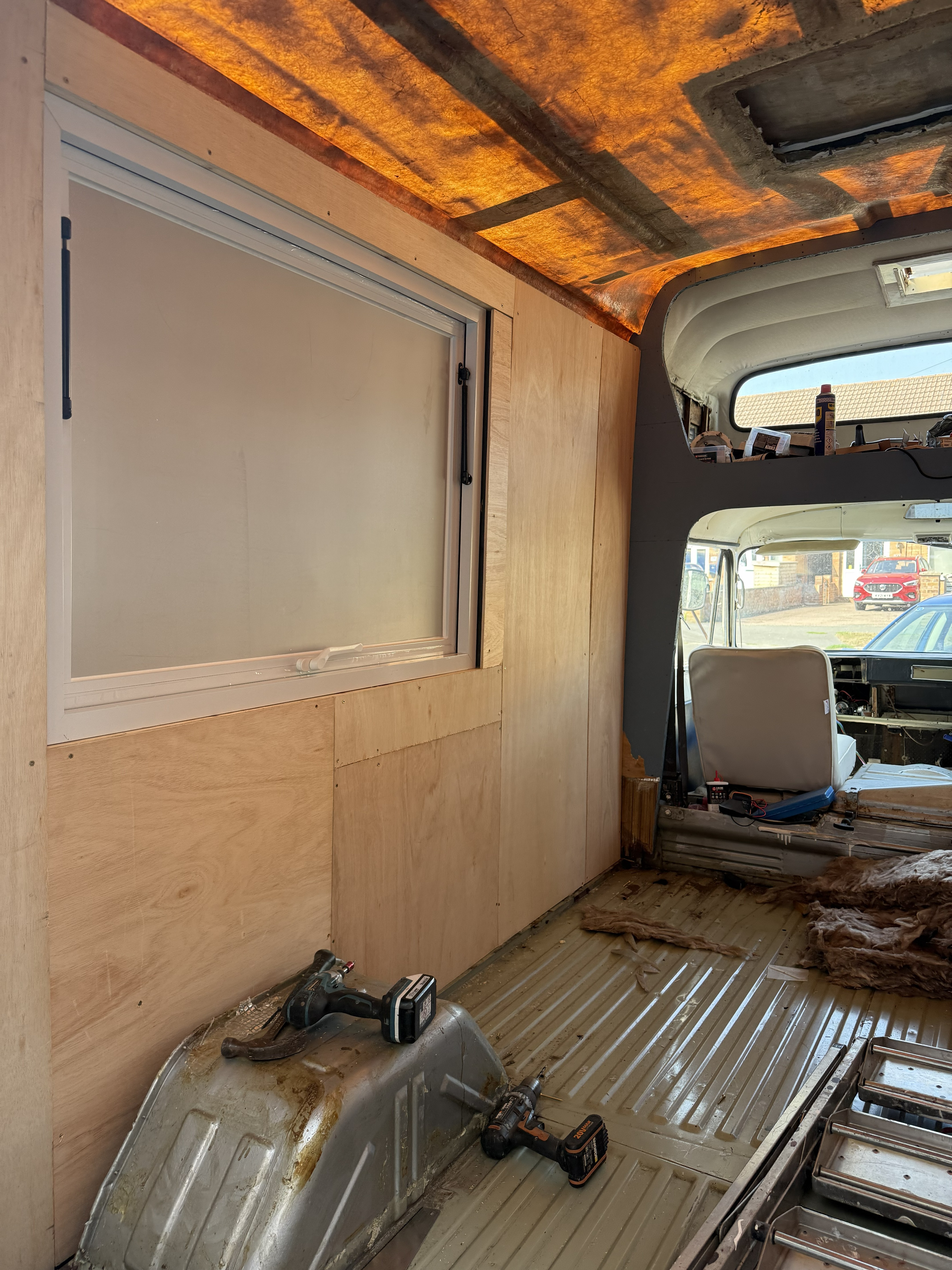 Plywood work around the service hatch frame